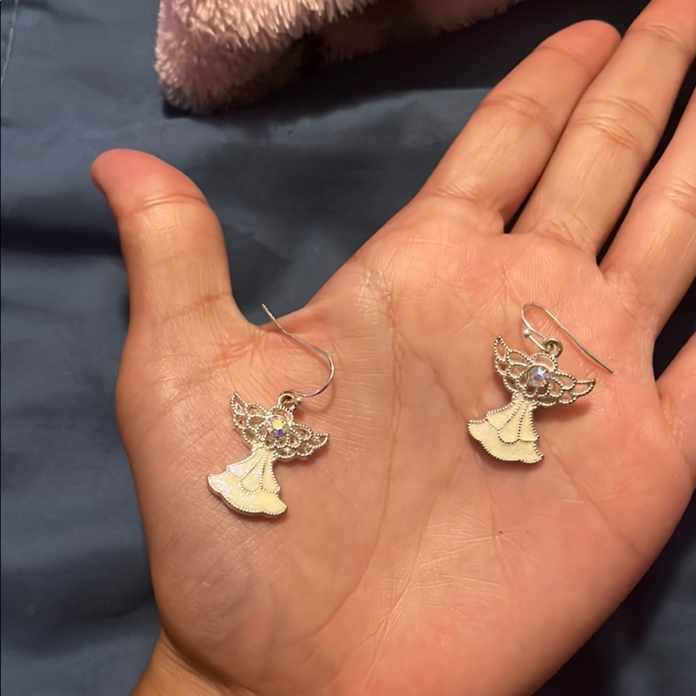Elegant Angel Earrings in Silver and Cream